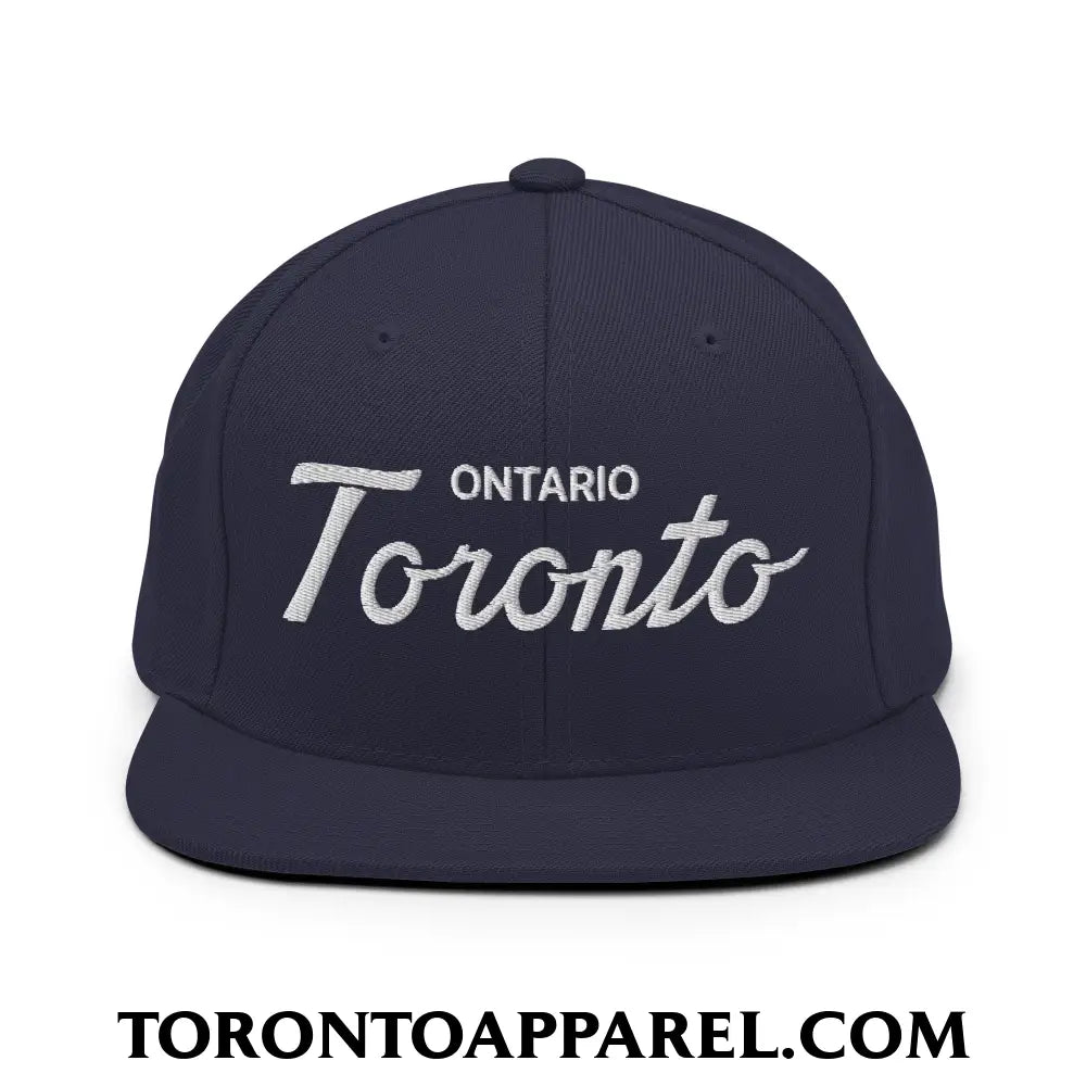 Toronto Ontario Classic Sports Script Embroidered Flat Brim Bill Snapback Hat - Navy - Toronto Apparel