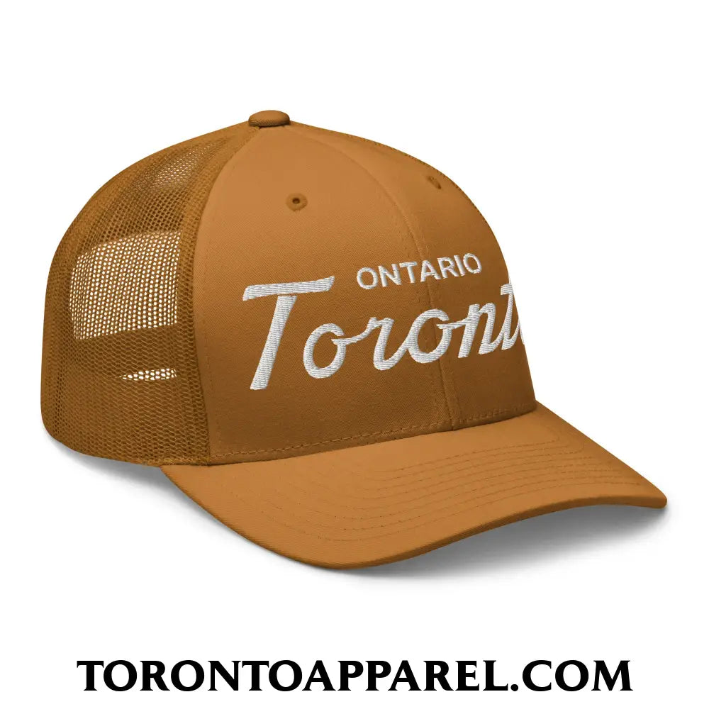 Toronto Ontario Classic Sports Script Embroidered Mesh Trucker Hat - Toronto Apparel