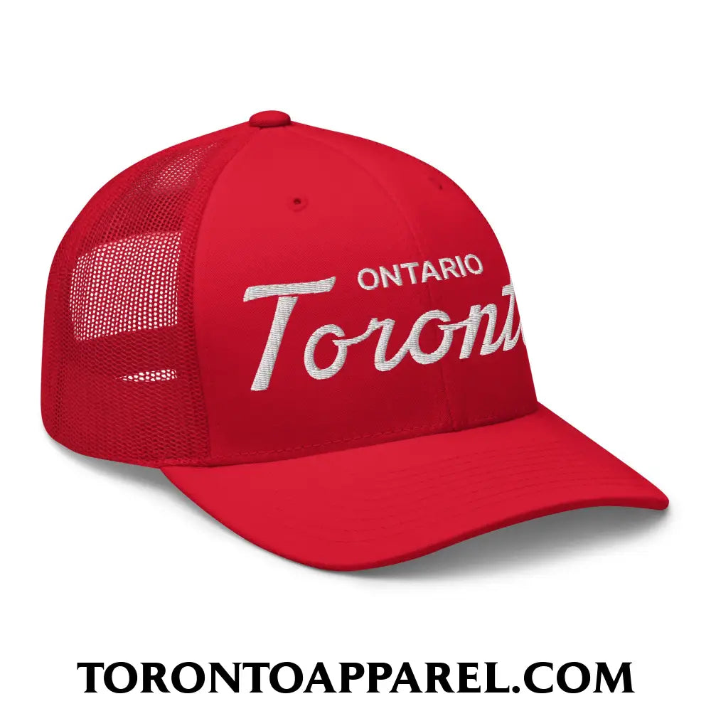 Toronto Ontario Classic Sports Script Embroidered Mesh Trucker Hat - Toronto Apparel