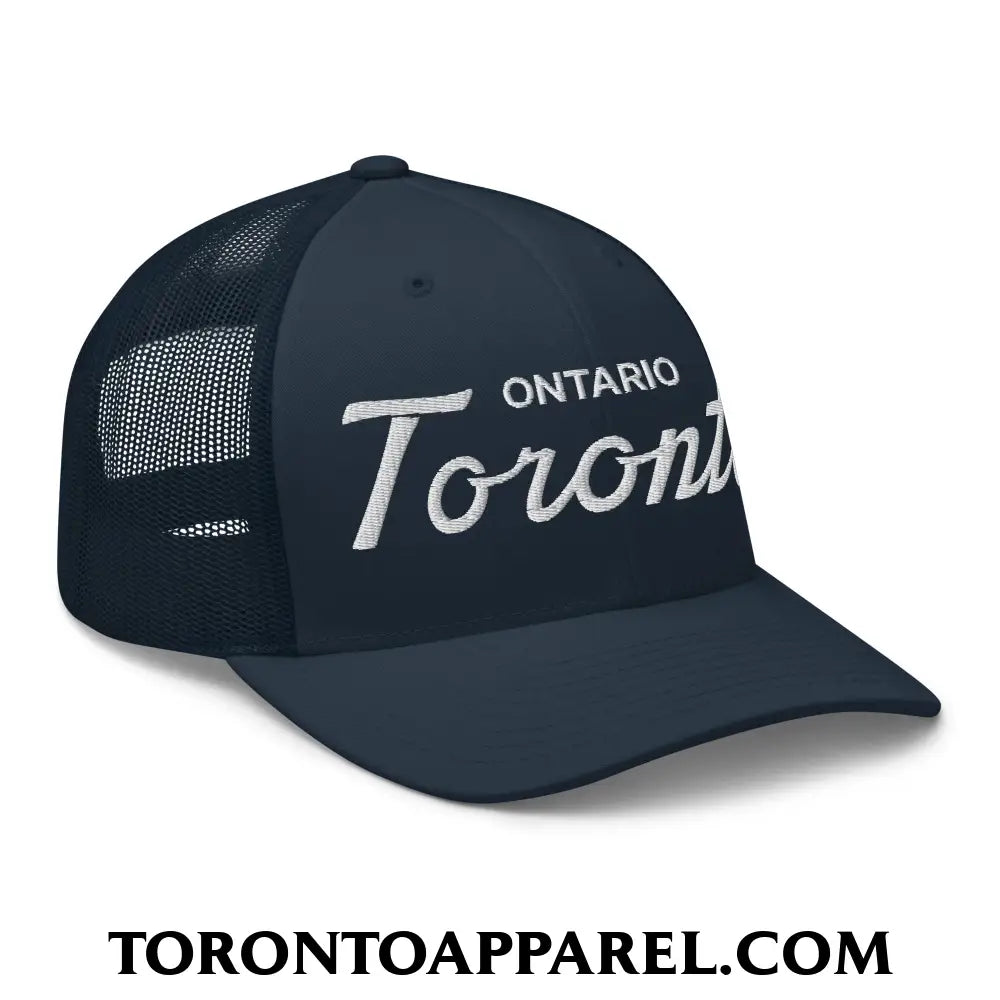 Toronto Ontario Classic Sports Script Embroidered Mesh Trucker Hat - Toronto Apparel