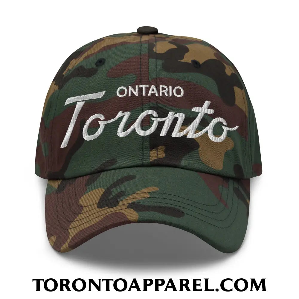 Toronto Ontario Classic Sports Script Embroidered Unstructured Dad Hat - Green Camo - Toronto Apparel