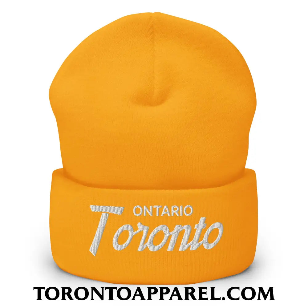 Toronto Ontario Vintage Sports Script Embroidered Cuffed Knit Beanie - Gold - Toronto Apparel