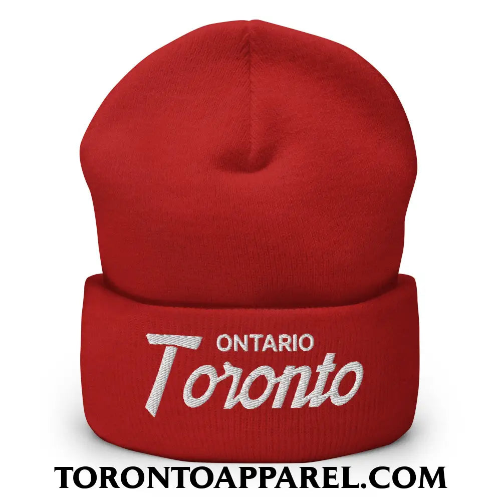 Toronto Ontario Vintage Sports Script Embroidered Cuffed Knit Beanie - Red - Toronto Apparel