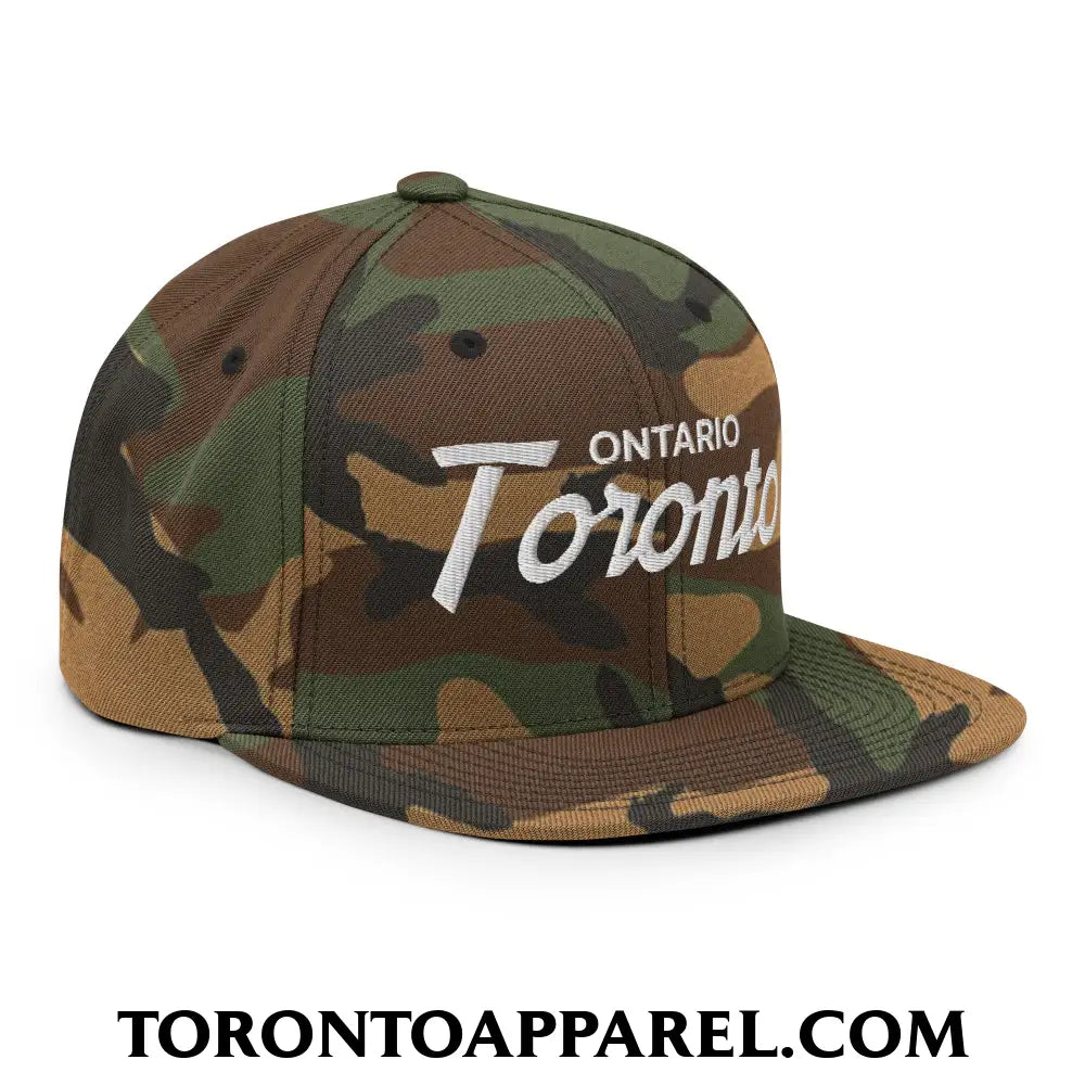 Toronto Ontario Vintage Sports Script Embroidered Flat Brim Bill Snapback Hat - Toronto Apparel