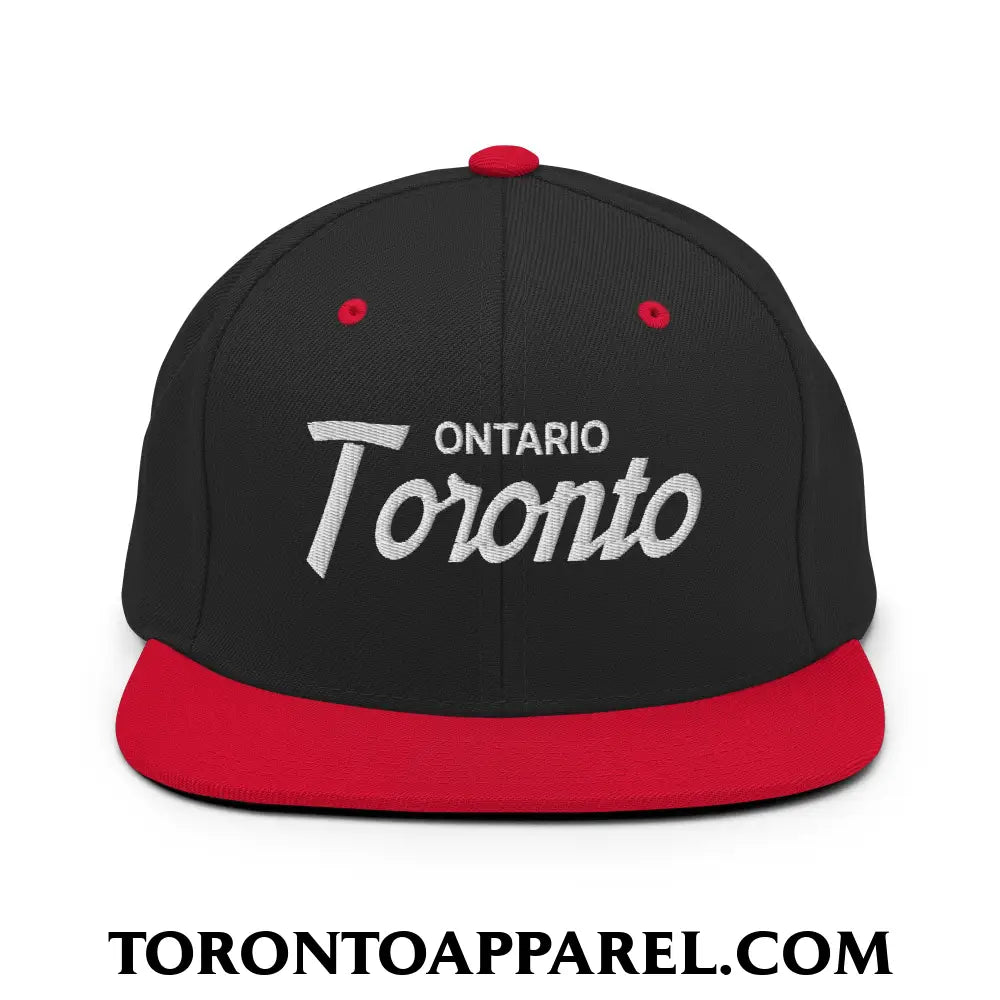Toronto Ontario Vintage Sports Script Embroidered Flat Brim Bill Snapback Hat - Black/ Red - Toronto Apparel