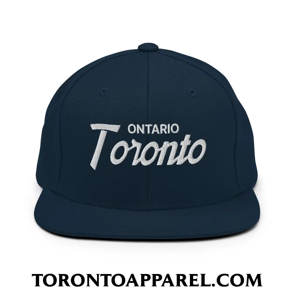 Toronto Ontario Vintage Sports Script Embroidered Flat Brim Bill Snapback Hat - Dark Navy - Toronto Apparel