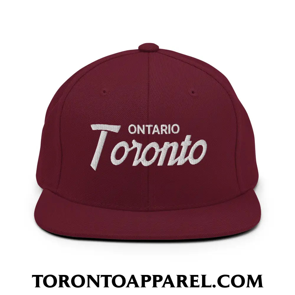 Toronto Ontario Vintage Sports Script Embroidered Flat Brim Bill Snapback Hat - Maroon - Toronto Apparel