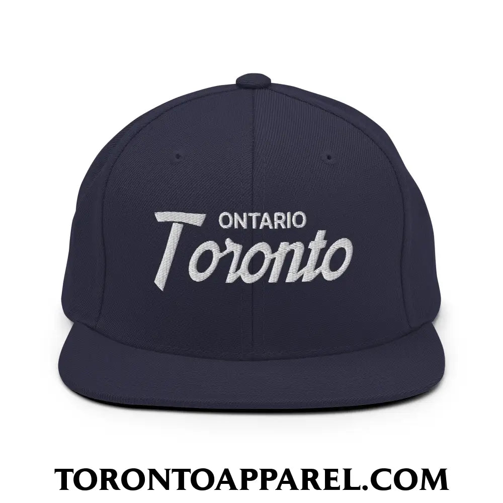 Toronto Ontario Vintage Sports Script Embroidered Flat Brim Bill Snapback Hat - Navy - Toronto Apparel