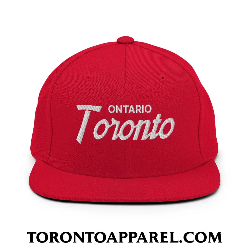 Toronto Ontario Vintage Sports Script Embroidered Flat Brim Bill Snapback Hat - Red - Toronto Apparel