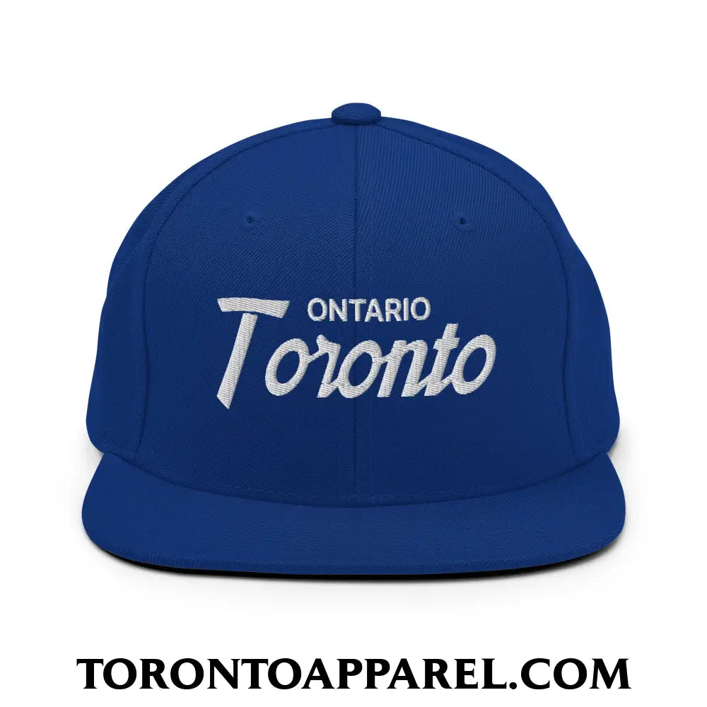 Toronto Ontario Vintage Sports Script Embroidered Flat Brim Bill Snapback Hat - Royal Blue - Toronto Apparel