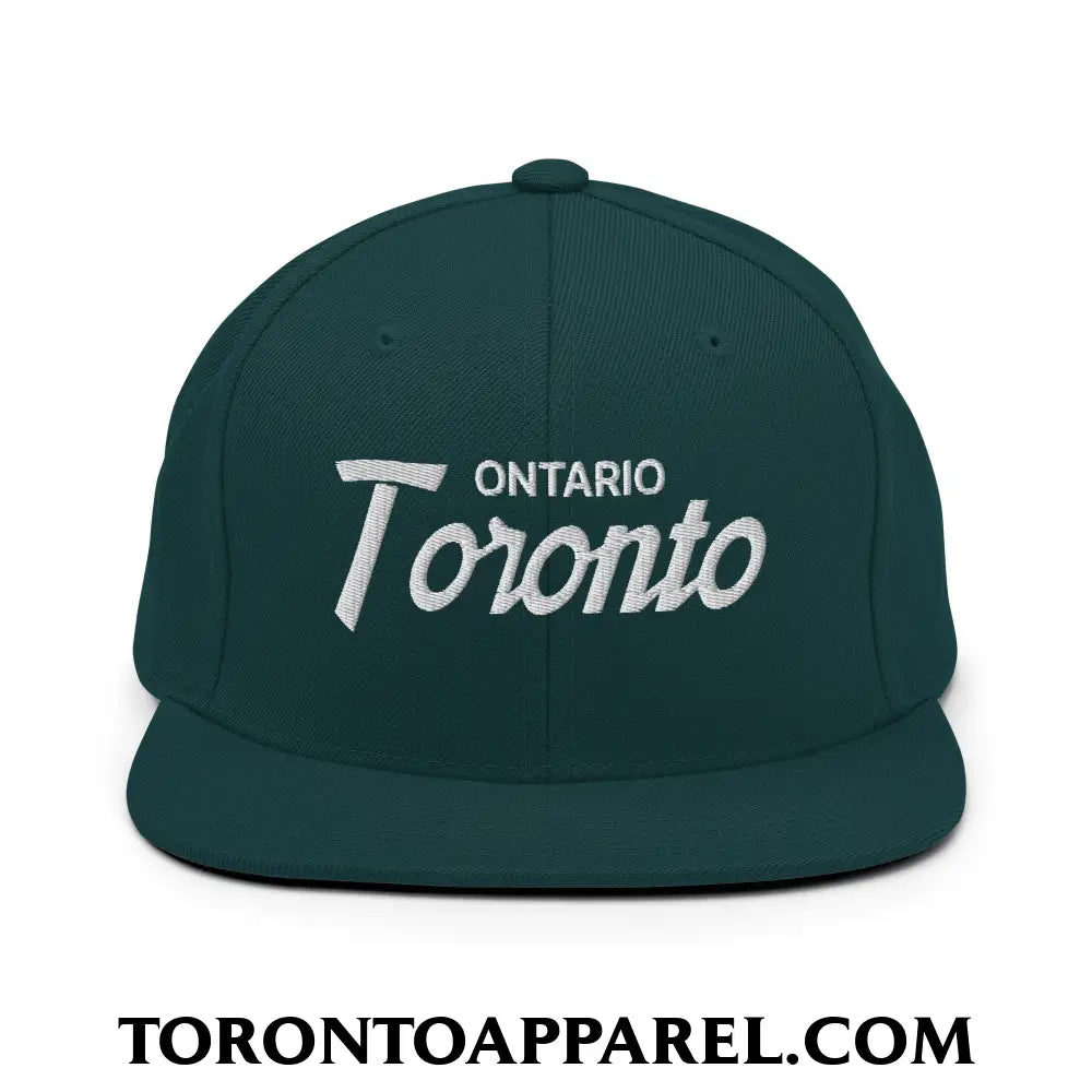 Toronto Ontario Vintage Sports Script Embroidered Flat Brim Bill Snapback Hat - Spruce - Toronto Apparel
