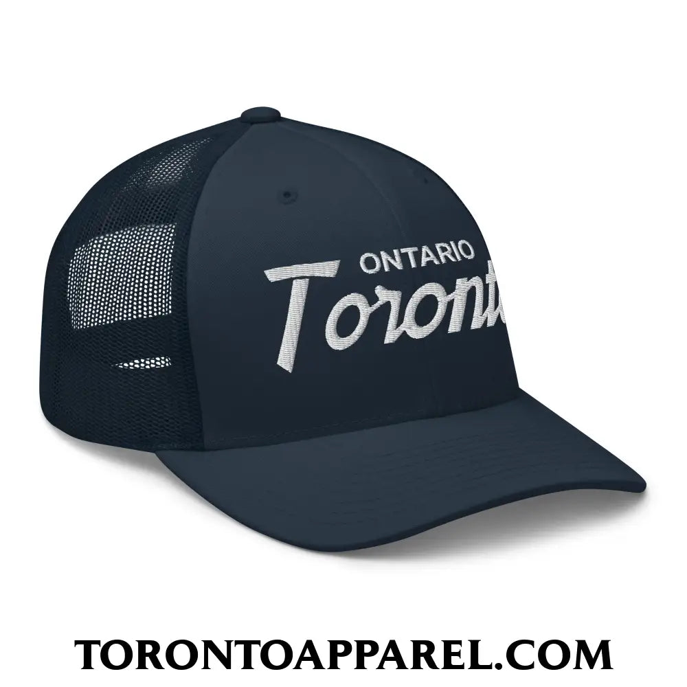 Toronto Ontario Vintage Sports Script Embroidered Mesh Trucker Hat - Toronto Apparel