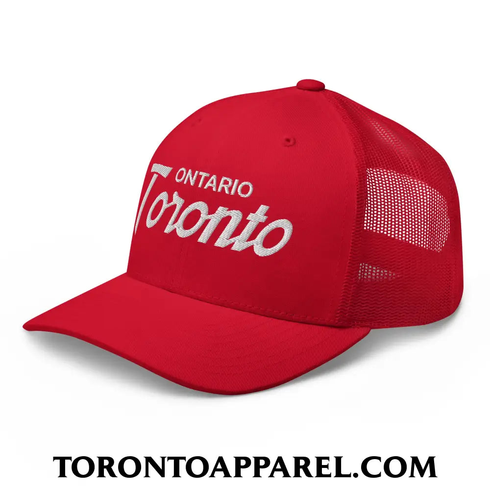 Toronto Ontario Vintage Sports Script Embroidered Mesh Trucker Hat - Toronto Apparel