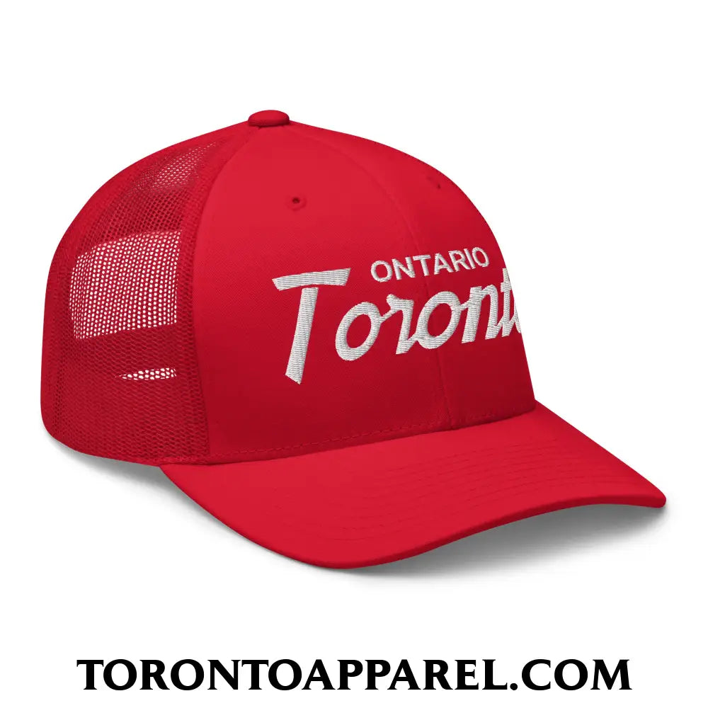Toronto Ontario Vintage Sports Script Embroidered Mesh Trucker Hat - Toronto Apparel