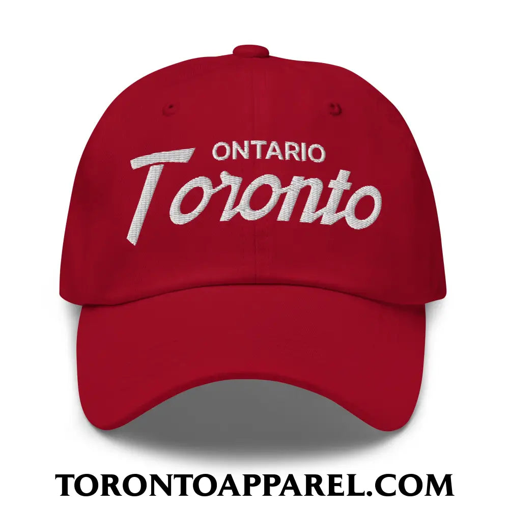 Toronto Ontario Vintage Sports Script Embroidered Unstructured Dad Hat - Cranberry - Toronto Apparel