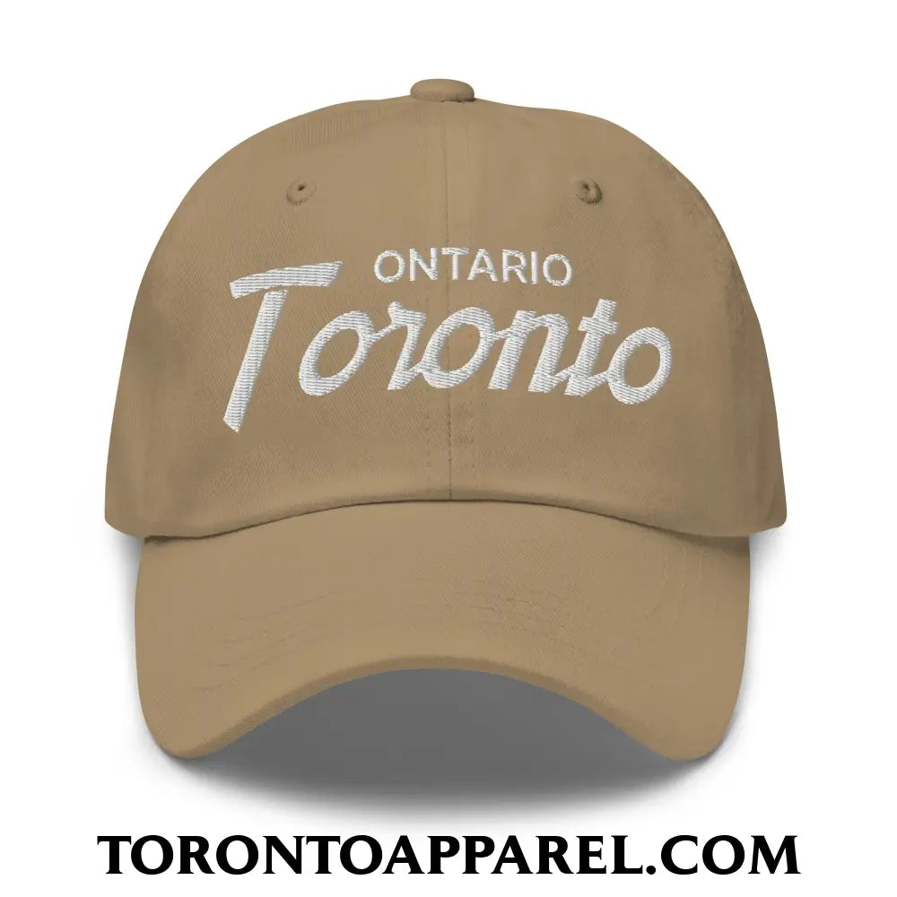 Toronto Ontario Vintage Sports Script Embroidered Unstructured Dad Hat - Khaki - Toronto Apparel