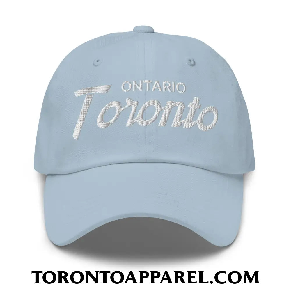 Toronto Ontario Vintage Sports Script Embroidered Unstructured Dad Hat - Light Blue - Toronto Apparel