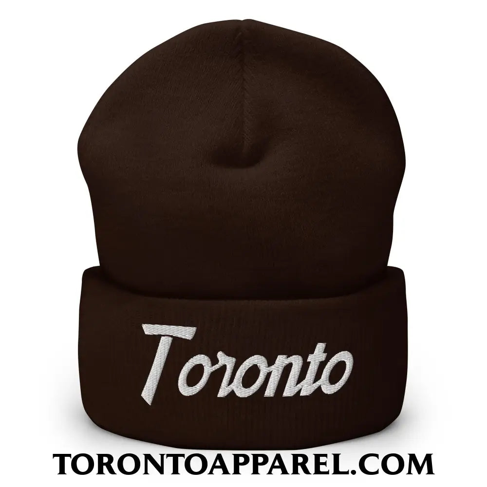 Toronto Vintage Sports Script Embroidered Cuffed Knit Beanie - Brown - Toronto Apparel
