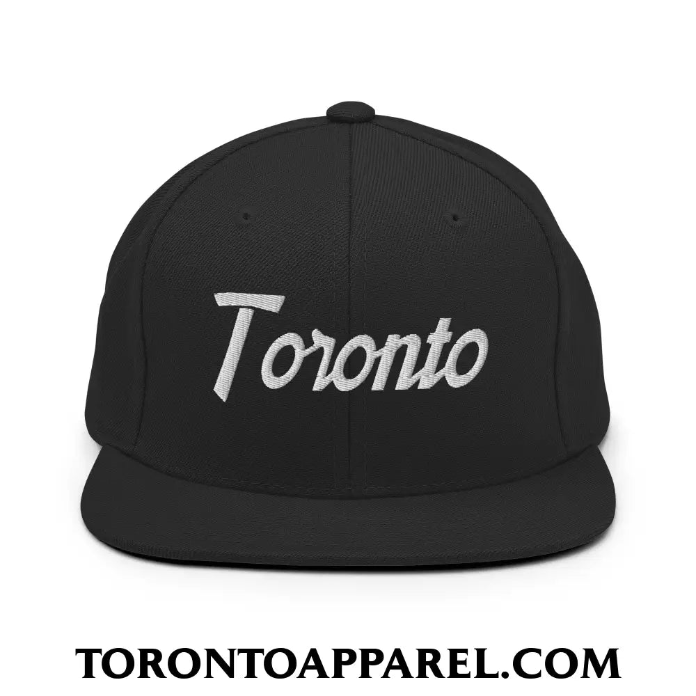 Toronto Vintage Sports Script Embroidered Flat Brim Bill Snapback Hat - Black - Toronto Apparel