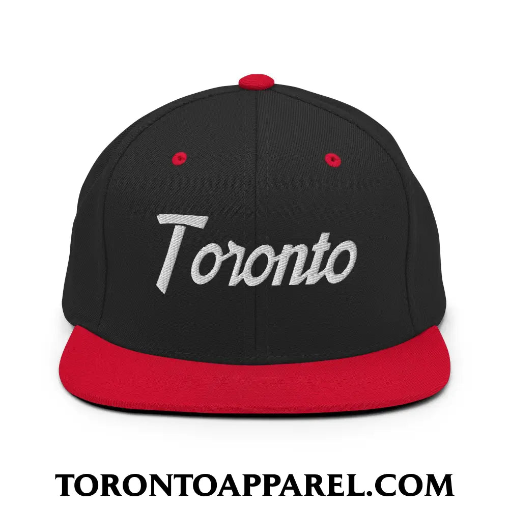 Toronto Vintage Sports Script Embroidered Flat Brim Bill Snapback Hat - Black/ Red - Toronto Apparel