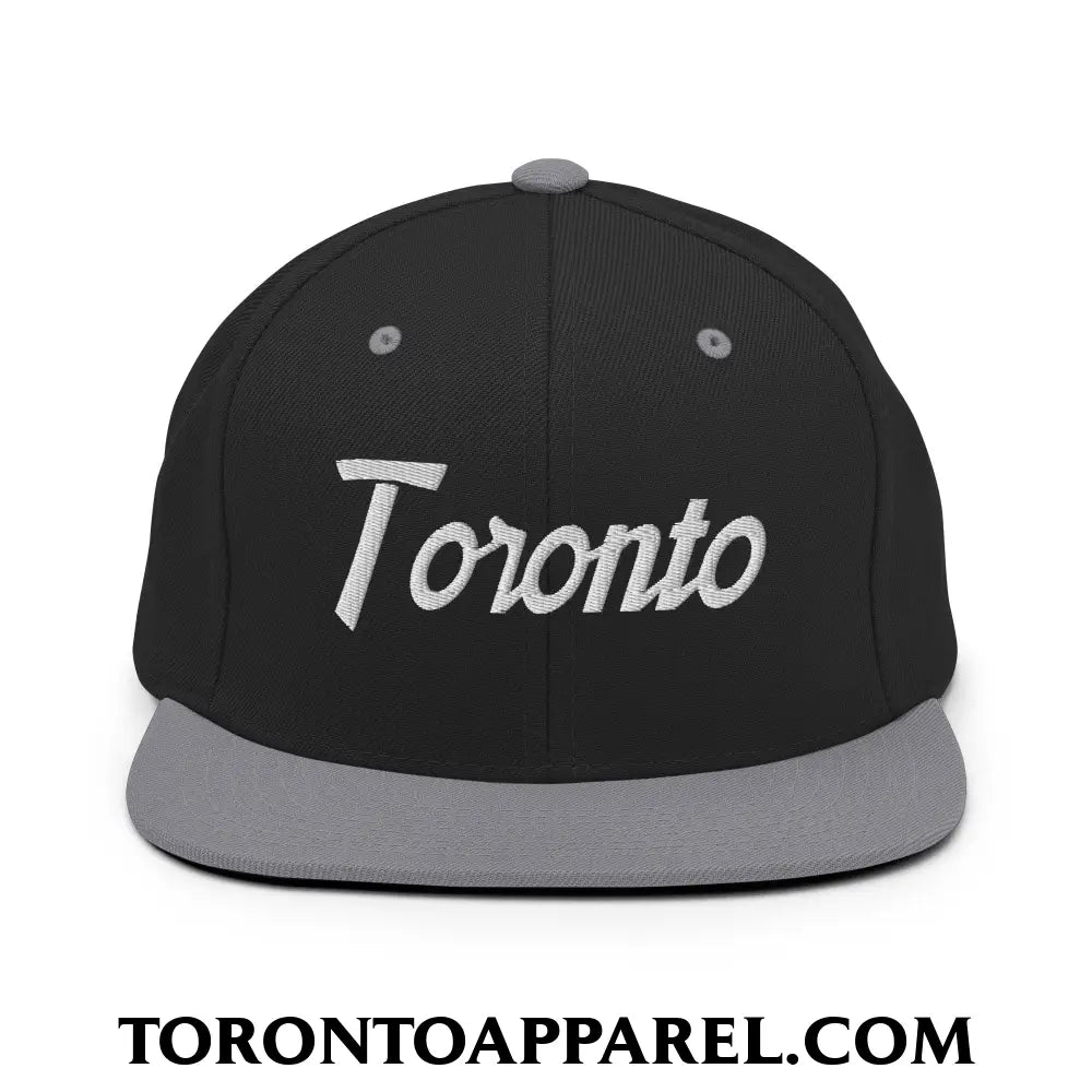 Toronto Vintage Sports Script Embroidered Flat Brim Bill Snapback Hat - Black/ Silver - Toronto Apparel