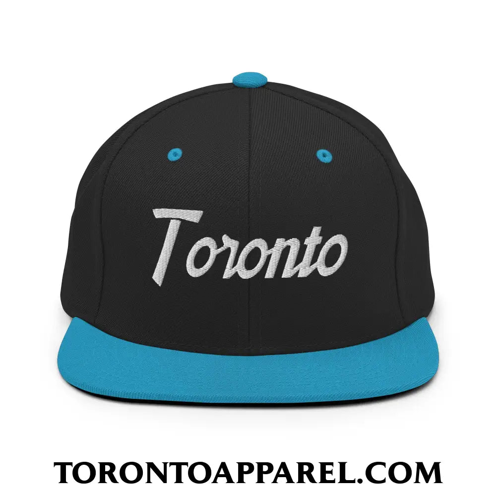 Toronto Vintage Sports Script Embroidered Flat Brim Bill Snapback Hat - Black/ Teal - Toronto Apparel