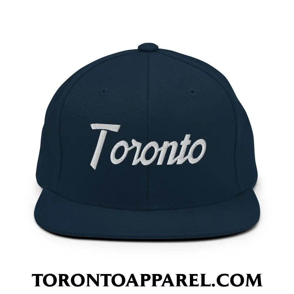 Toronto Vintage Sports Script Embroidered Flat Brim Bill Snapback Hat - Dark Navy - Toronto Apparel