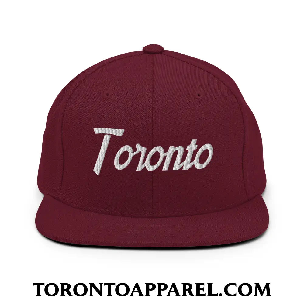 Toronto Vintage Sports Script Embroidered Flat Brim Bill Snapback Hat - Maroon - Toronto Apparel