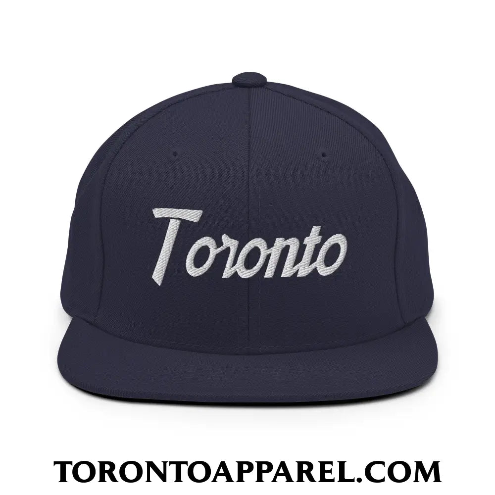 Toronto Vintage Sports Script Embroidered Flat Brim Bill Snapback Hat - Navy - Toronto Apparel