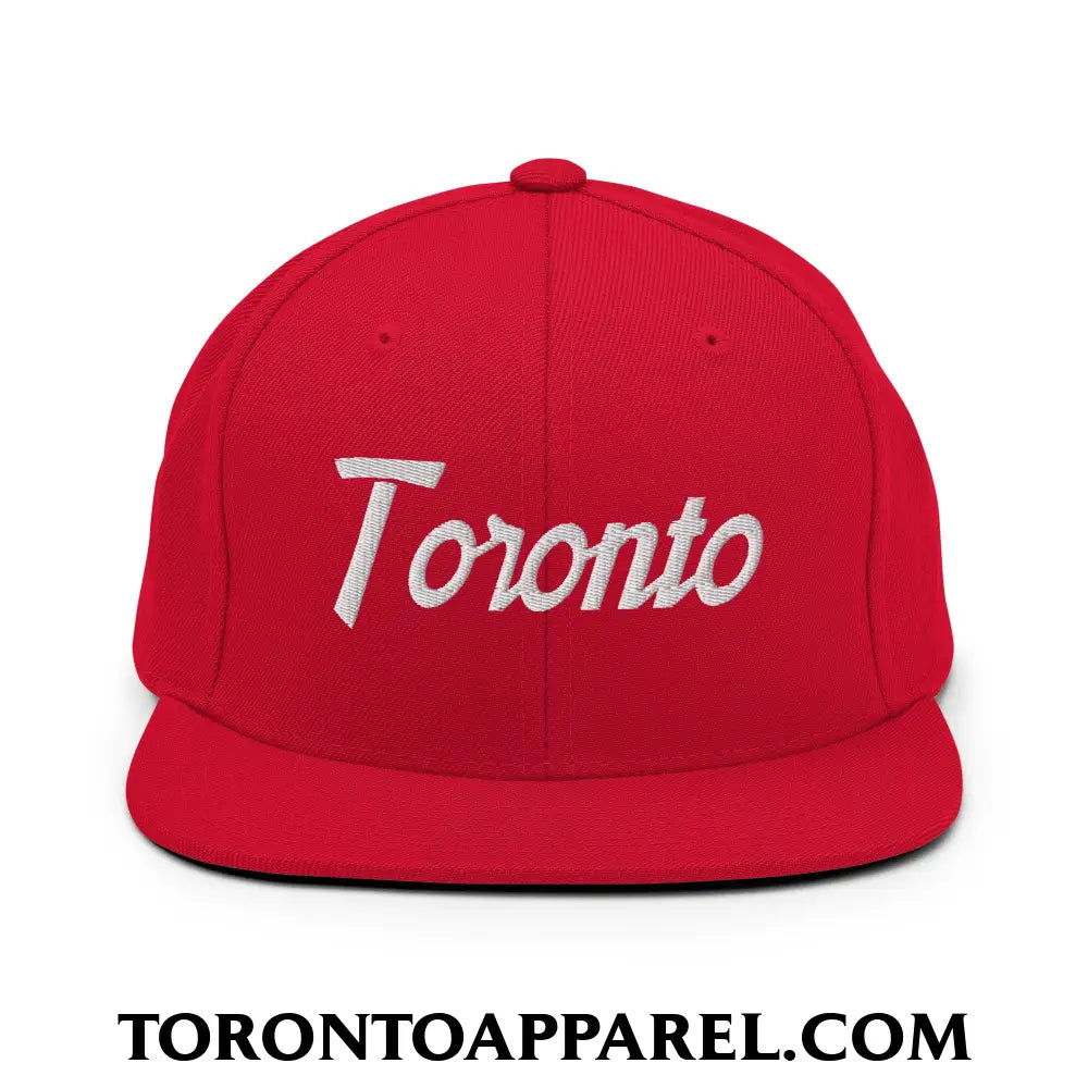 Toronto Vintage Sports Script Embroidered Flat Brim Bill Snapback Hat - Red - Toronto Apparel