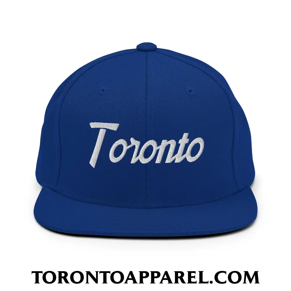 Toronto Vintage Sports Script Embroidered Flat Brim Bill Snapback Hat - Royal Blue - Toronto Apparel