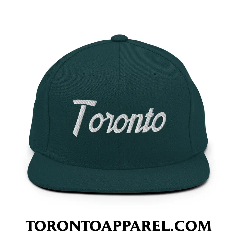 Toronto Vintage Sports Script Embroidered Flat Brim Bill Snapback Hat - Spruce - Toronto Apparel
