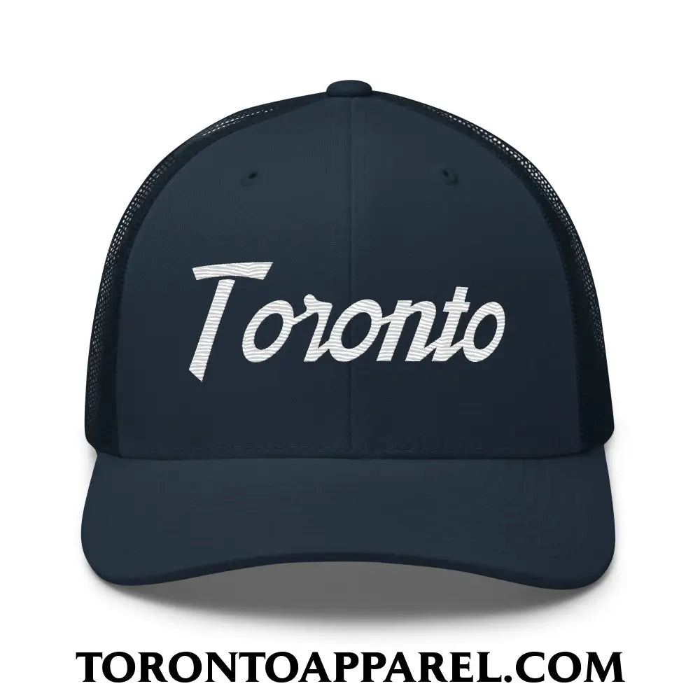 Toronto Vintage Sports Script Embroidered Mesh Trucker Hat - Navy - Toronto Apparel