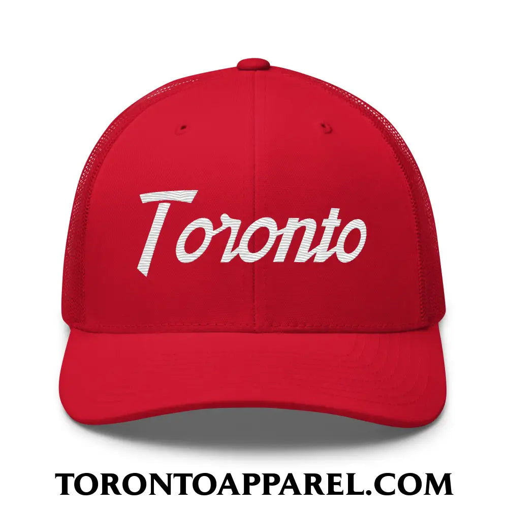 Toronto Vintage Sports Script Embroidered Mesh Trucker Hat - Red - Toronto Apparel