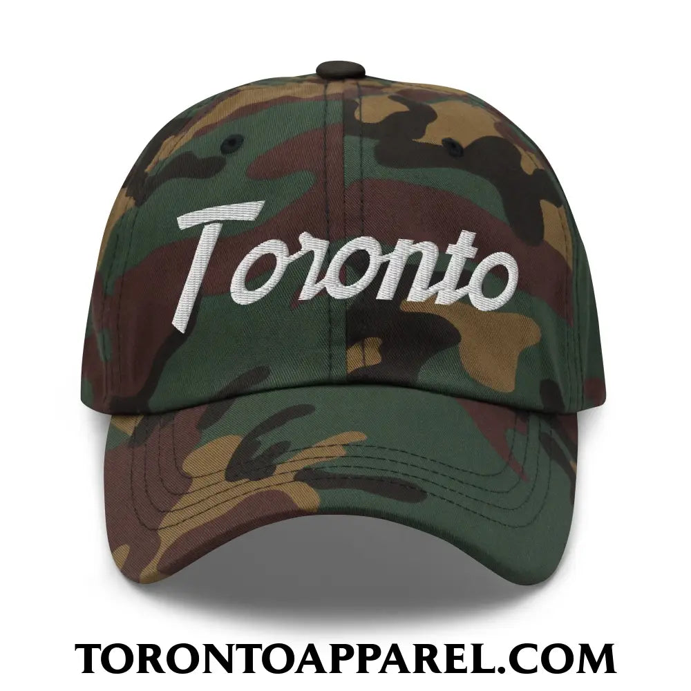 Toronto Vintage Sports Script Embroidered Unstructured Dad Hat - Green Camo - Toronto Apparel