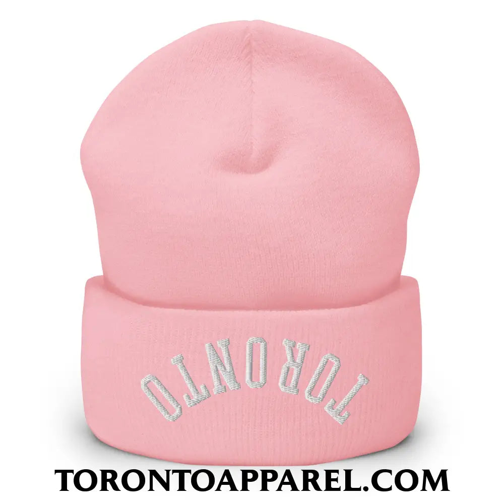 Upside Down Toronto Embroidered Cuffed Knit Beanie - Baby Pink - Toronto Apparel