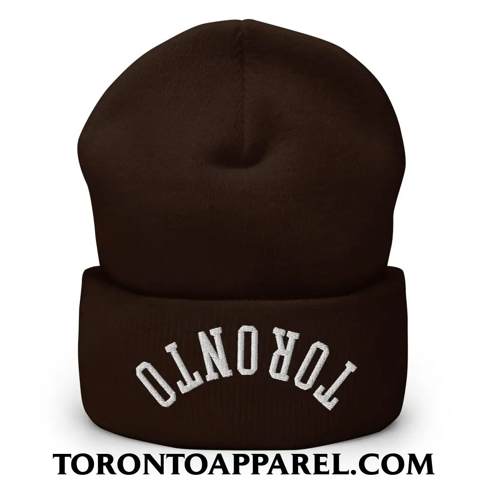 Upside Down Toronto Embroidered Cuffed Knit Beanie - Brown - Toronto Apparel