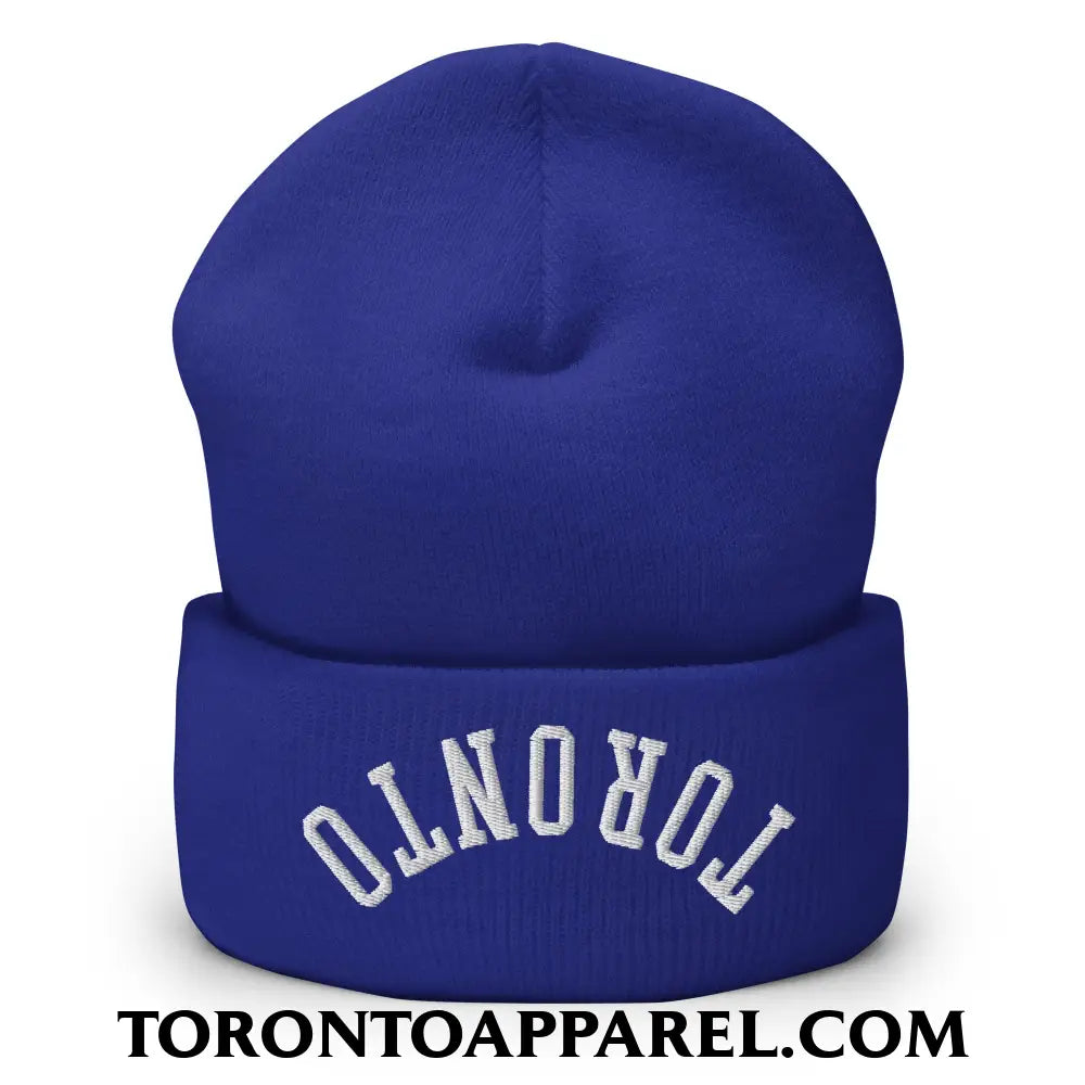 Upside Down Toronto Embroidered Cuffed Knit Beanie - Royal - Toronto Apparel