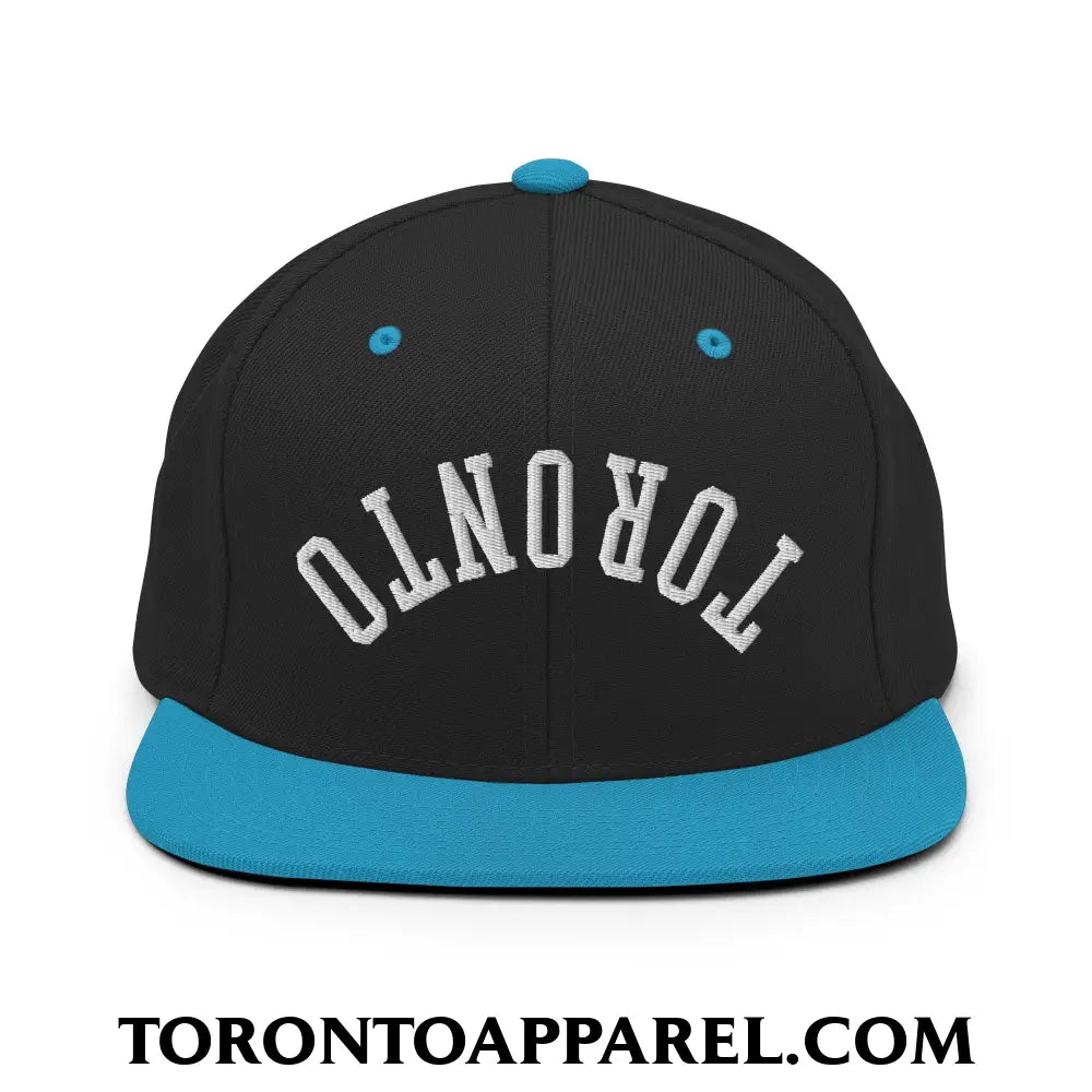 Upside Down Toronto Embroidered Flat Brim Bill Snapback Hat - Black/ Teal - Toronto Apparel