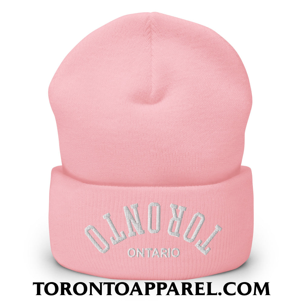 Upside Down Toronto Ontario Embroidered Cuffed Knit Beanie - Baby Pink - Toronto Apparel