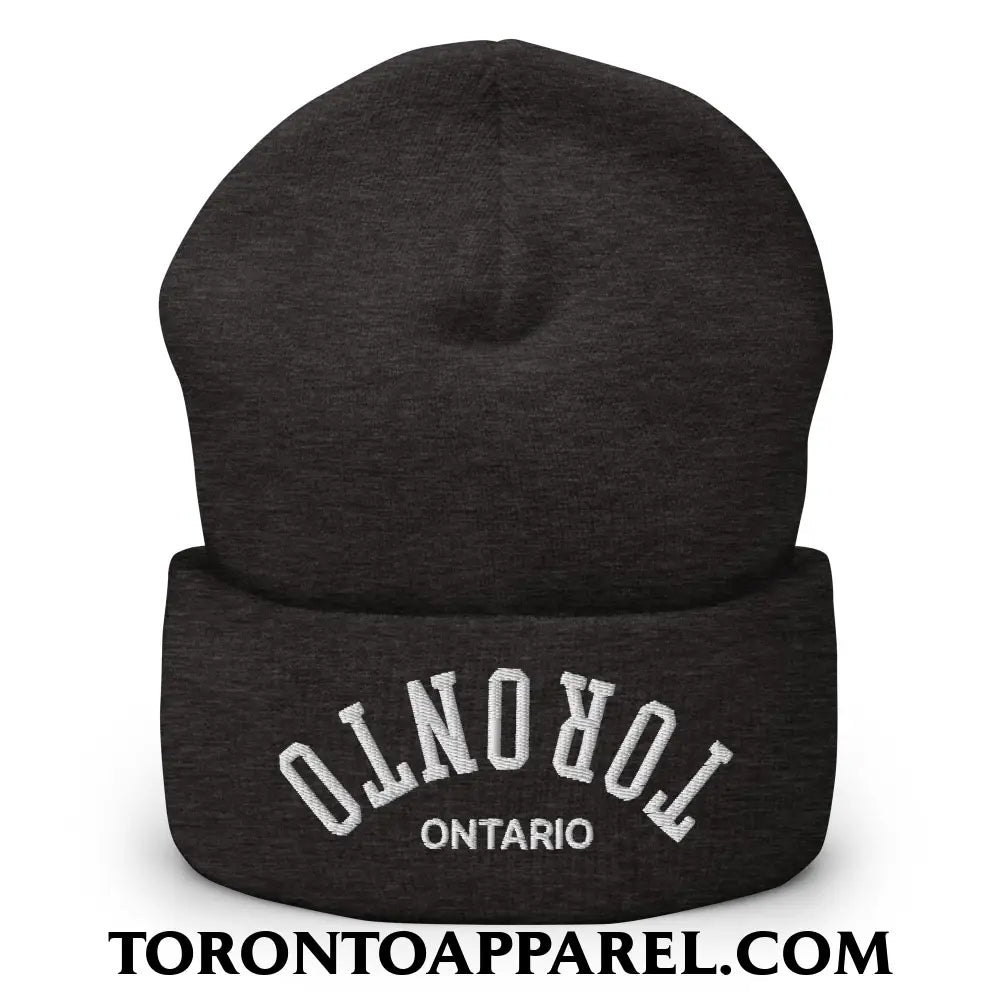 Upside Down Toronto Ontario Embroidered Cuffed Knit Beanie - Dark Grey - Toronto Apparel