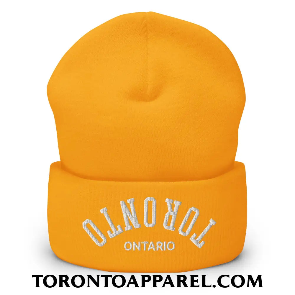 Upside Down Toronto Ontario Embroidered Cuffed Knit Beanie - Gold - Toronto Apparel
