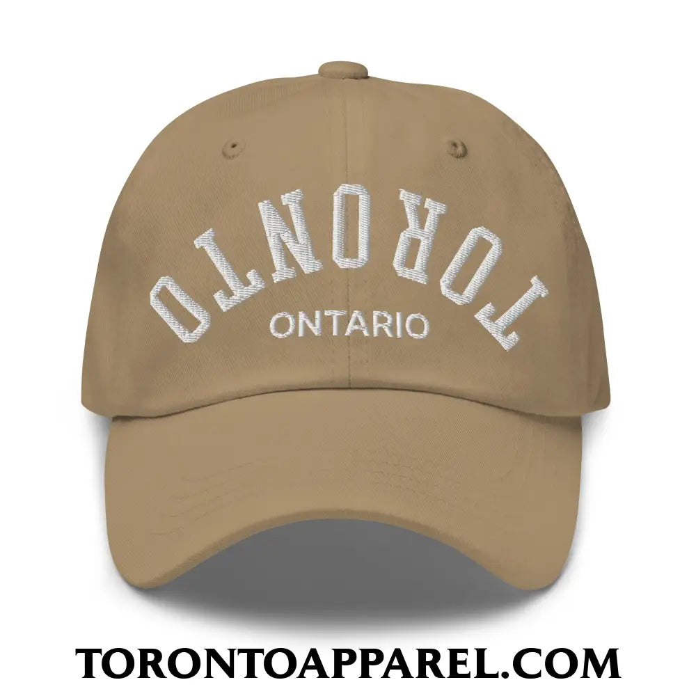 Upside Down Toronto Ontario Embroidered Unstructured Dad Hat - Khaki - Toronto Apparel