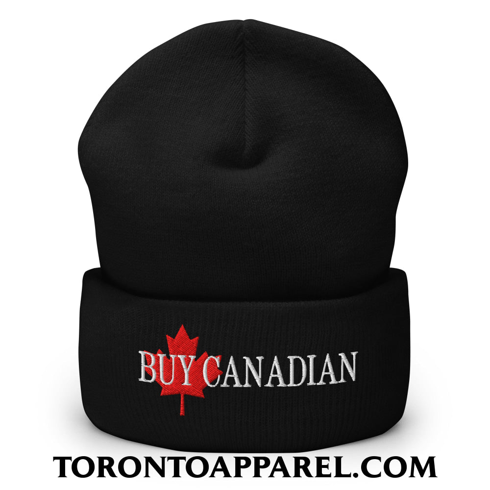 Buy Canadian Maple Leaf Embroidered Cuffed Knit Beanie - Black - Toronto Apparel