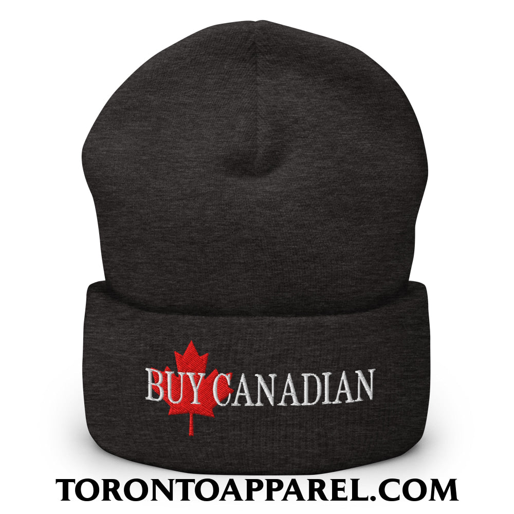 Buy Canadian Maple Leaf Embroidered Cuffed Knit Beanie - Dark Grey - Toronto Apparel