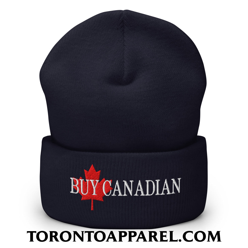 Buy Canadian Maple Leaf Embroidered Cuffed Knit Beanie - Navy - Toronto Apparel