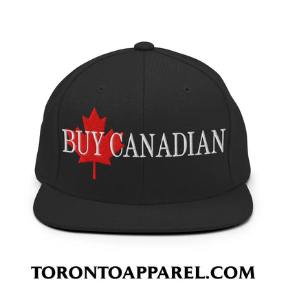 Buy Canadian Maple Leaf Embroidered Flat Brim Bill Snapback Hat - Black - Toronto Apparel