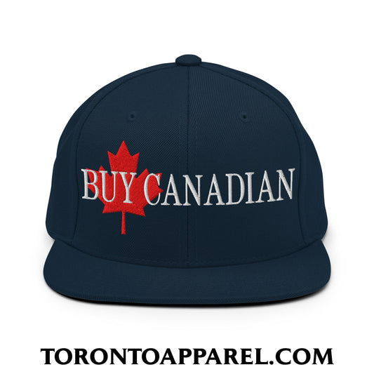 Buy Canadian Maple Leaf Embroidered Flat Brim Bill Snapback Hat - Dark Navy - Toronto Apparel
