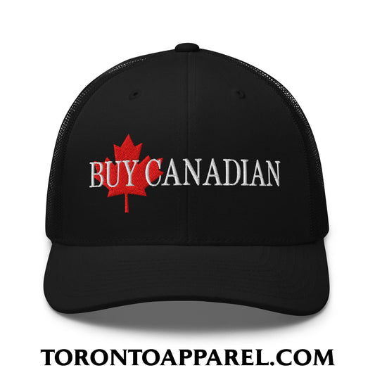 Buy Canadian Maple Leaf Embroidered Mesh Trucker Hat - Black - Toronto Apparel