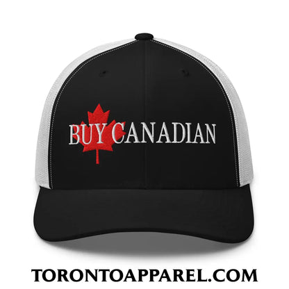 Buy Canadian Maple Leaf Embroidered Mesh Trucker Hat - Black/ White - Toronto Apparel